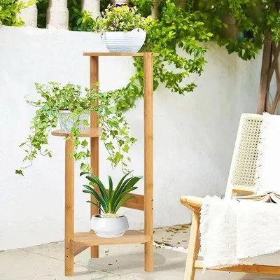 Immagine prodotto di Portavasi da giardino in bambù - 3 ripiani - 32 x 17 x 75 cm - legno
