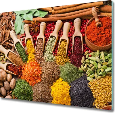 Produktbild von Glas Herdabdeckplatte 60x52 cm Spritzschutz Glasabdeckplatte Schneidebrett Bunte Gewürze