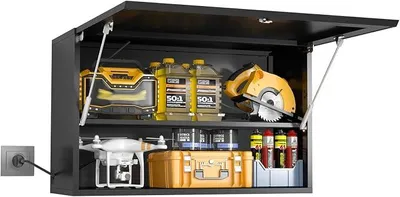 Produktbild von Werkzeugschrank Hängeschrank,Werkstattschrank Metall Wandschrank mit Abschließbaren & Verstellbarem Regal Wandregal für Garage, Werkstatt, Badezimmer, Küche 50x80x32cm(Schwarz)