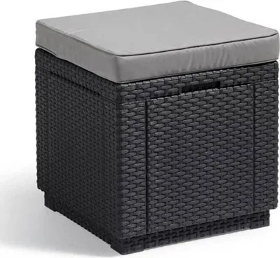 Immagine prodotto di Sgabello da giardino, Keter Allibert Cube, grigio grafite, 47,1 L, contenitore, sgabello, tavolino
