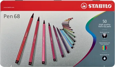 Obrázek produktu pro Prémiové plstěné pero - STABILO Pen 68 - 50 kovových pouzder - 46 různých barev
