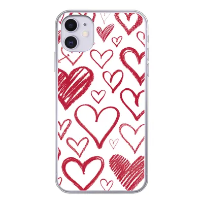 Produktbild von MuchoWow® Handyhülle Schutzhülle Hülle für iPhone 11 Eine Illustration mit mehreren Herzen auf weißem Hintergrund Silikon Softcase Handy Hülle - Handytasche