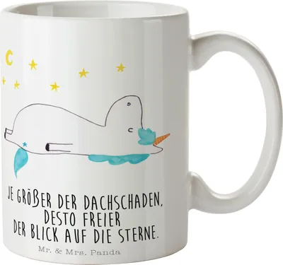 Produktbild von Mr. & Mrs. Panda Becher Einhorn Sternenhimmel - Weiß - Geschenk, haferl, Kaffeebecher, Kaffeetasse, Dachschaden, Sterne, Tasse, Einhörner, Unicorn, Teetasse