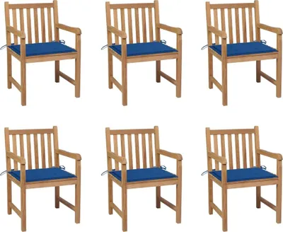 Produktbild von Gartenstühle 6 Stk. mit Königsblauen Kissen Massivholz Teak