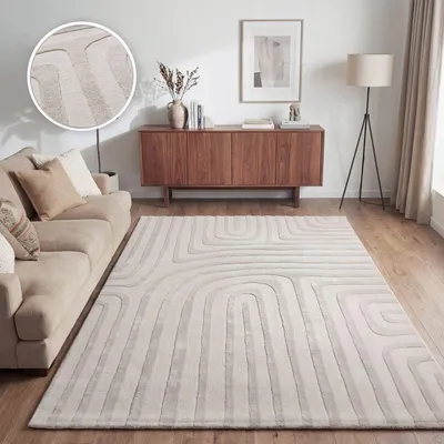 Produktbild von TT Home Wohnzimmer Teppich Esszimmer Kurzflor Boho Design Skandinavisch Abstrakte Optik Unifarben Hoch-Tief-Effekt Modern Größe 120x160 cm