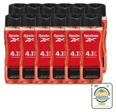 Productafbeelding van 12 x Reebok Activate Your Senses 4-in-1 douchegel - 400 ml - Voordeelverpakking - 12 stuks