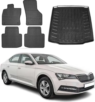 Produktbild von Fußmatten & Kofferraumwanne Set für Skoda Superb 2015-2025 Gummi TPE Schwarz 5x