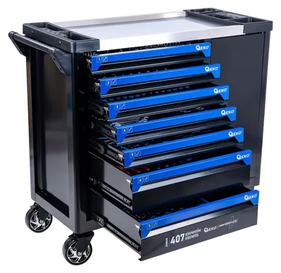 Immagine prodotto di Carrello porta attrezzi / portautensili completo di 407 utensili 7 cassetti, 7 moduli inserti, inclusi, Geko