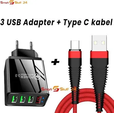 Produktbild von USB C Ladekabel für Samsung Huawei Xiaomi LG Nokia schnellladen +  LED Netzteil