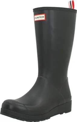 A black Hunter Play Tall boot is shown against a white background.