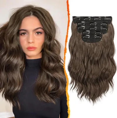 Image de 35cm brun ondulé Extensions synthétiques Clip-in 5-pièces