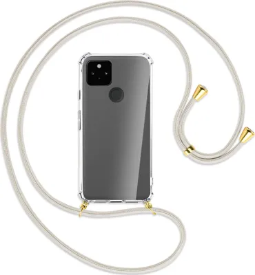 Produktbild von Handykette Backcover-Schutzhülle mit Band (Metall goldfarben) für Google Pixel 5a 5G  - broken white