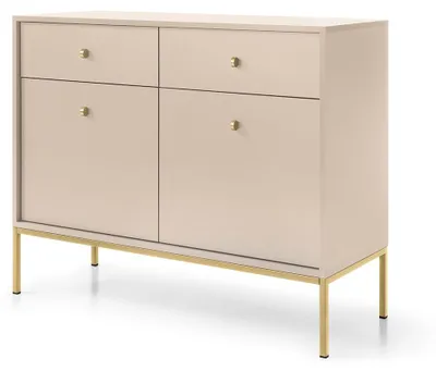 Immagine prodotto di Comò con due cassetti e due ante, beige, maniglie dorate, 104 x 39 x 83 cm