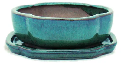 Obrázek produktu pro miska na bonsaje s podšálkem, velikost 2 – zelená – haitang/oválná – model i5 – délka 14,5 cm – šířka 12,5 cm – výška 5 cm