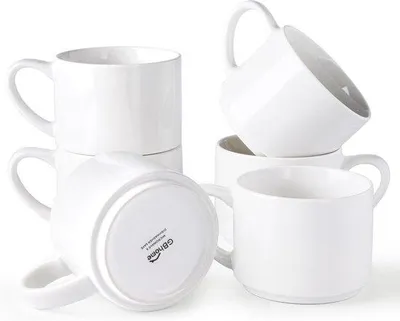 Zdjęcie produktu dla Zestaw 6 białych ceramicznych kubków do kawy, idealnych do latte i herbaty