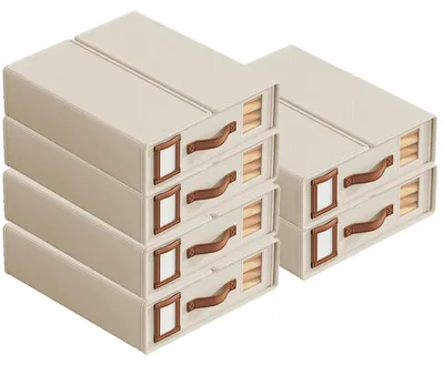 6er-Set Aufbewahrungsboxen für Bettwäsche, Vlies, 38x32x11,5 cm, beige