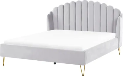Produktbild von BELIANI Polsterbett Hellgrau Samtstoff mit Lattenrost 180 x 200 cm mit Vertikaler Steppung Schlafzimmer Ehebett Modern