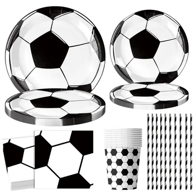 Fußball-Partygeschirr-Set, 60-teilig, Pappteller, Becher, Servietten, Strohhalme