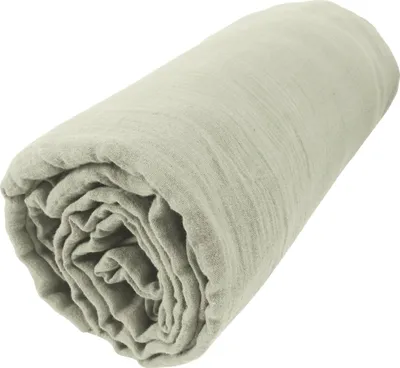 A rolled-up bedsheet on a white background.