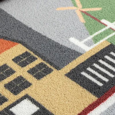 Obrázek produktu pro Dětská hrací podložka s výhledem na město | pozadí v šedé barvě Velikost - 140x200 cm