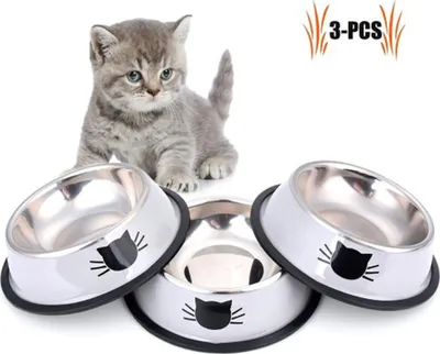 Produktbild von Futternapf Katze, 3 Stück Edelstahl rutschfest Katzen Napf | Katzennapf Set | Fressnapf Katze | Futterschüssel Katze | Wasser Fütterung Schüssel
