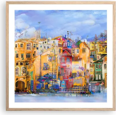 Produktbild von Gerahmtes Poster - Rahmen in heller Eiche - Altstadt Mietshaus - 60x60 cm - Wand Bild - Wanddeko - Wandbilder - Wandposter - Bilderrahmen - Bilder - Kunstdruck - Wandbild - P2NAC60x60-3419
