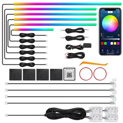 Zdjęcie produktu dla Zestaw oświetlenia ambient LED do wnętrza samochodu, RGB 14 w 1, synchronizacja z muzyką, sterowanie za pomocą aplikacji, 175 cali, 612 diod LED