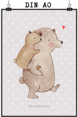 Produktbild von Mr. & Mrs. Panda Bild Papa Bär DIN A0 - Grau Pastell - Geschenk, Vater, Kunstdruck, Muttertag, Vatertag, drucke, Posterdruck, Plakat, wanddeko, Geburtstag