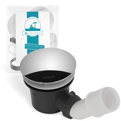 Produktbild von Calmwaters® Ablaufgarnitur für flache Duschwannen, 90 mm, Duschtassen-Ablaufgarnitur mit Abdeckung und Siphon, Duschablauf für bodengleiche Brausewannen, Kunststoff, Chrom, Weiß, 31PM3303