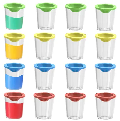 16 Kunststoff-Farbbecher mit Deckel, auslaufsicher, 4 Farben