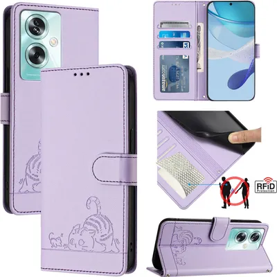 Produktbild von Leder Hülle für OnePlus Nord N30 SE/Oppo A79 5G Süße Katze Flip Case Brieftasche Schutzhülle mit Standfunktion Lila
