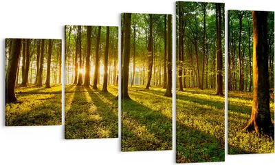 Produktbild von Bild auf Leinwand - Leinwandbild - Wald grün Sonnenstrahlen Natur - 100x60cm - Wand Bild - Wanddeko - Leinwanddruck - Bilder - Kunstdruck - Wanddekoration - Leinwand bilder - Wandkunst - EG100x60-2510