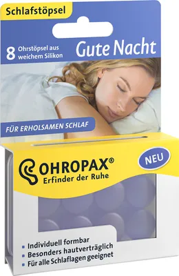 Obrázek produktu pro OHROPAX® 2791412 OHROPAX® Gute Nacht Ohrstöpsel 23 dB Silikon, 8 St.