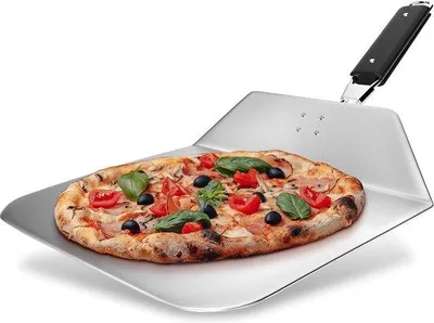 Image de Pelle à pizza en acier inoxydable avec poignée rabattable
