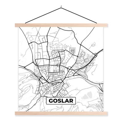 Produktbild von MuchoWow® Textilposter Karte - Goslar - Stadtplan 60x60 cm mit holzfarbenen Rahmen - Wanddekoration