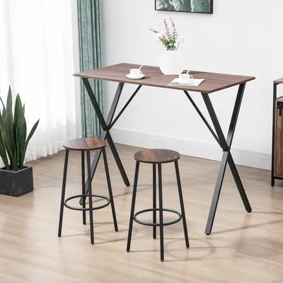 Produktbild von Barhocker 2er-Set Rustikales Braun+Schwarz Industrial, Küchenhocker Tresenhocker Spanplatte Stahlgestell Fußstütze | 42x42x65 cm | bis 120 kg