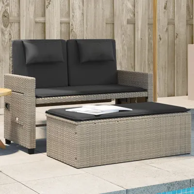 Produktbild von Gartenbank Verstellbar mit Kissen Hellgrau Poly Rattan 365822