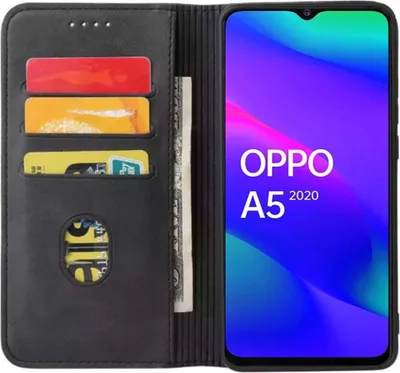 Produktbild von Smartphonica Oppo A5 2020 kunstleren hoesje met  magnetische sluiting en pashouders book case - zwart