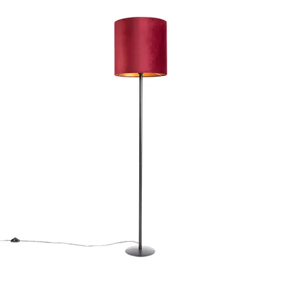 Produktbild von Schwarze Stehlampe mit Veloursschirm Rot Gold 40 cm Simplo