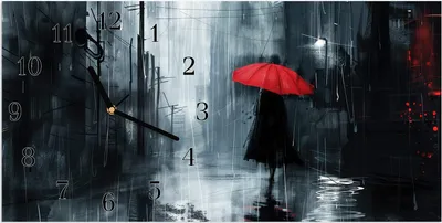 Produktbild von Wanduhr aus Glas mit Motiv Regenschirm im Regen- 60 x 30 cm - inkl. Aufhängesystem
