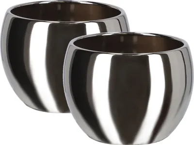 Two silver ceramic pots are shown against a white background.