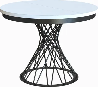 Produktbild von MEBLINI Esstisch Rund Ausziehbar aus Metall - Loft - Esszimmertisch Modern - Küchentisch - Ausziehtisch - Round Dining Table - Esszimmertische - 100-138x77cm - LUCO - Weiß Matt/Schwarz Matt