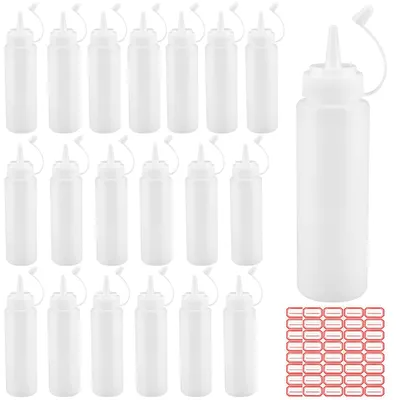 20 Quetschflaschen 250 ml mit Deckel & Etiketten, durchsichtig weiß