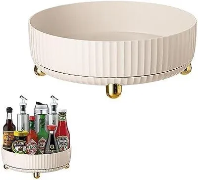 Produktbild von 2er-Set drehbare Ablageschalen, 22 cm drehbare Gewš¹rzregale šC 360¡ã rutschfeste Kš¹chen-Drehteller fš¹r Ordnung und Aufbewahrung in der Kš¹che (Wei?)
