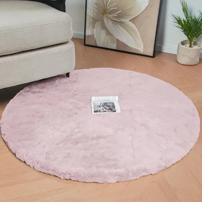 Produktbild von Runder Teppich 120 cm, rosa, Kunstfell, für Wohnzimmer