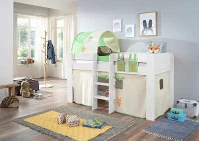 Produktbild von Relita Halbhochbett ANDI Liegefläche 90 x 20 cm Nachbildung weiß inkl. Vorhang, Tasche und 1-er Tunnel; BH1684117+TX5002028+TX5072028+TX5032028-M1