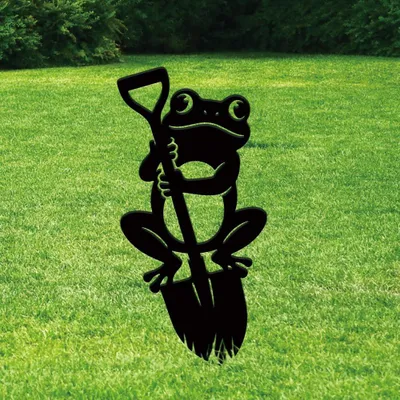 Metall-Schaufel-Frosch, schwarz, 30x15x0,12 cm, Gartenstecker
