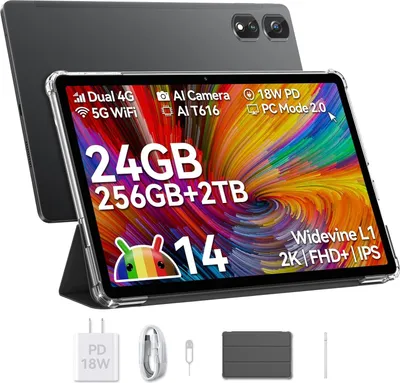 Produktbild von Tablet Android 14, 16GB RAM + 256GB ROM (1TB TF) Gaming Tablet, Großes Display 11 Zoll Tablets, Simlockfrei Ohne Vertrag, 4G Dual SIM Tablet PC