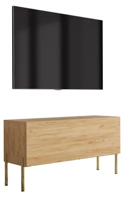 Image de Meuble TV, pieds dorés, bois massif, dimensions : 100 x 32 x 52 cm