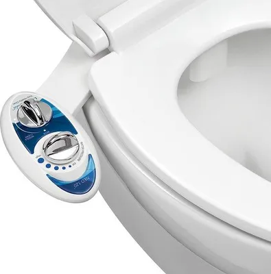 Image de Bidet Famanu avec raccordement pour WC, double buse, autonettoyant, avec eau chaude et froide (bleu et blanc)